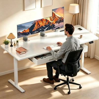 NEBMAAX Electric Standing Desk Height Adjustable Gaming Computer Workstation with Memory 176lbs Load Drawer Charging Station Home Office Table