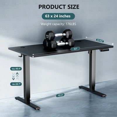 Electric Standing Desk 63x24, Height Adjustable, Memory Control