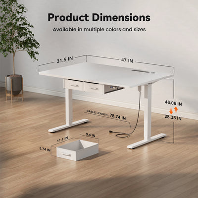 NEBMAAX Electric Standing Desk Height Adjustable Gaming Computer Workstation with Memory 176lbs Load Drawer Charging Station Home Office Table