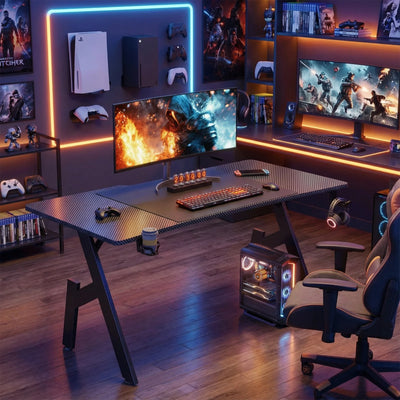 Gaming Desk, A-Shaped Carbon Fiber Office Desk, 80-140cm with Cup Holder