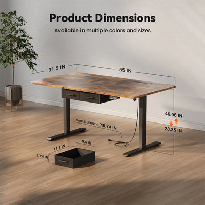 NEBMAAX Electric Standing Desk Height Adjustable Gaming Computer Workstation with Memory 176lbs Load Drawer Charging Station Home Office Table