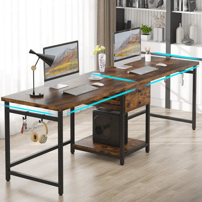 Two Person Desk, 78.74'' Long Double Computer Table with 2 Drawers & Shelves