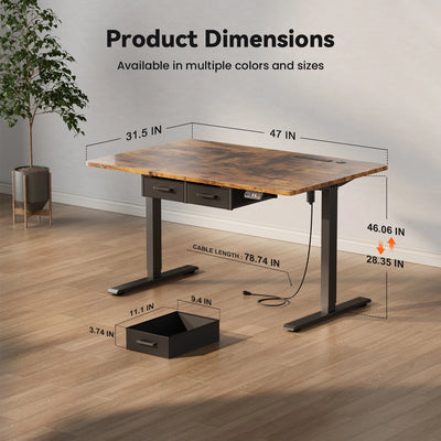 NEBMAAX Electric Standing Desk Height Adjustable Gaming Computer Workstation with Memory 176lbs Load Drawer Charging Station Home Office Table
