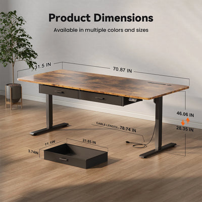 NEBMAAX Electric Standing Desk Height Adjustable Gaming Computer Workstation with Memory 176lbs Load Drawer Charging Station Home Office Table