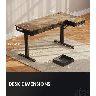 63 Inch L Shaped Electric Standing Desk with Ders, Height Adjustable Large Desk with Power Outlets, Sit Stand Table, Writing Com