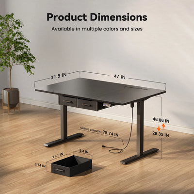 NEBMAAX Electric Standing Desk Height Adjustable Gaming Computer Workstation with Memory 176lbs Load Drawer Charging Station Home Office Table