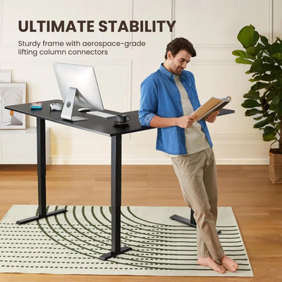 L-Shaped Standing Desk, 63" Electric Adjustable, Black, 220 lbs