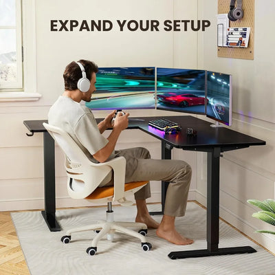 L-Shaped Standing Desk, 63" Electric Adjustable, Black, 220 lbs