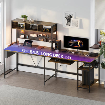 L Shaped Gaming Desk, 67" Corner Computer Table with LED Lighting, Storage Shelf
