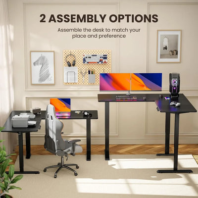 L-Shaped Standing Desk, 63" Electric Adjustable, Black, 220 lbs