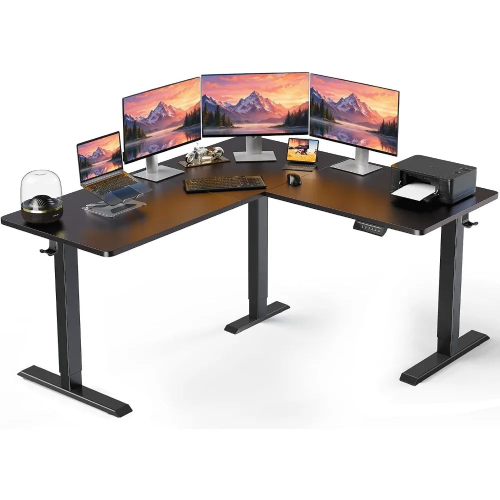 L-Shaped Standing Desk, 63" Electric Adjustable, Black, 220 lbs