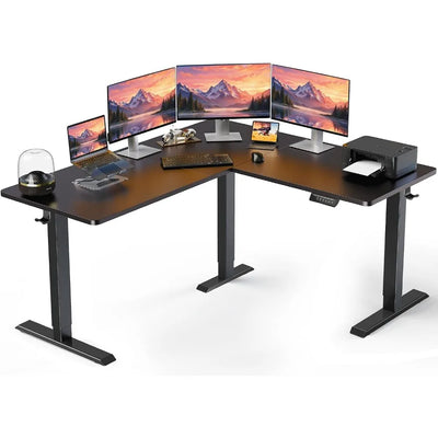 L-Shaped Standing Desk, 63" Electric Adjustable, Black, 220 lbs