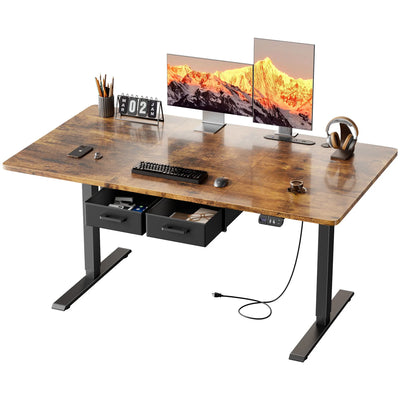 NEBMAAX Electric Standing Desk Height Adjustable Gaming Computer Workstation with Memory 176lbs Load Drawer Charging Station Home Office Table