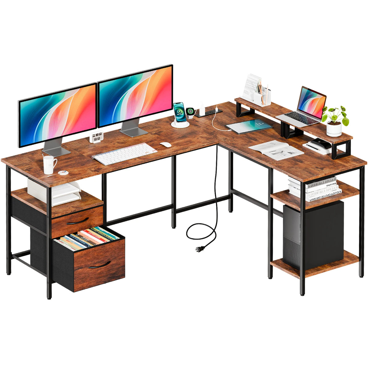 anadesks 62 inch L-shaped desk with drawers - image 8