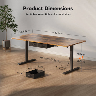 NEBMAAX Electric Standing Desk Height Adjustable Gaming Computer Workstation with Memory 176lbs Load Drawer Charging Station Home Office Table