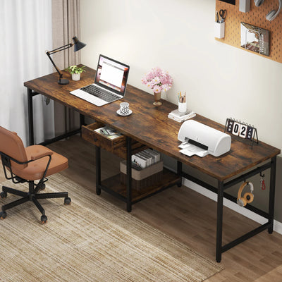 Two Person Desk, 78.74'' Long Double Computer Table with 2 Drawers & Shelves