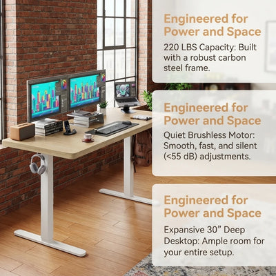 Electric Standing Desk, 71" x 30", 220 lb Capacity, Brushless Motor