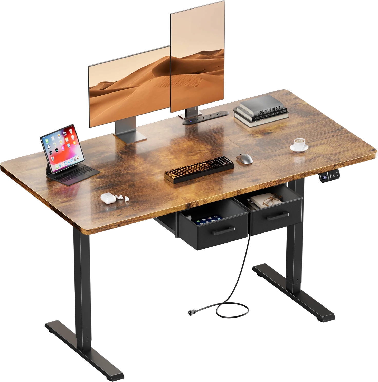 Electric Gaming Standing Desk, Drawer & Charge Station, 120-200cm