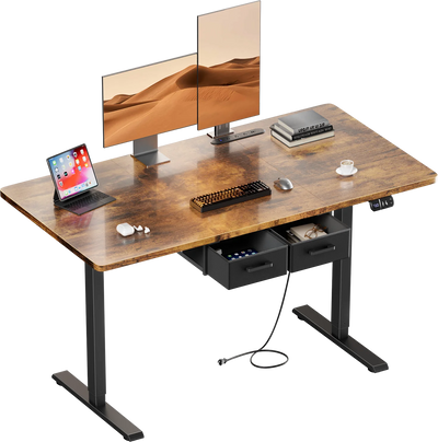 NEBMAAX Electric Standing Desk Height Adjustable Gaming Computer Workstation with Memory 176lbs Load Drawer Charging Station Home Office Table