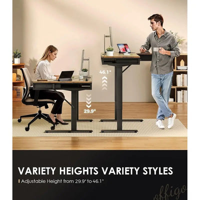 63 Inch L Shaped Electric Standing Desk with Ders, Height Adjustable Large Desk with Power Outlets, Sit Stand Table, Writing Com