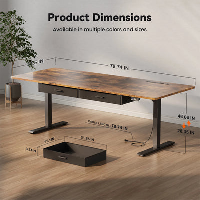 NEBMAAX Electric Standing Desk Height Adjustable Gaming Computer Workstation with Memory 176lbs Load Drawer Charging Station Home Office Table