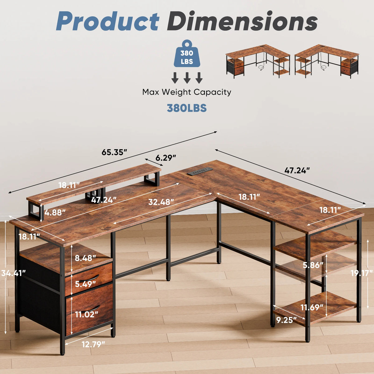 anadesks 62 inch L-shaped desk with drawers - image 2