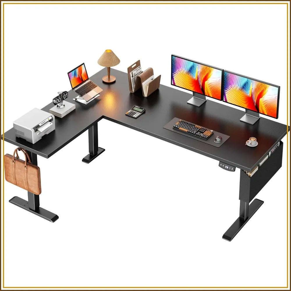 Korfile 63" L Shaped Standing Desk Height Adjustable Memory Presets Black