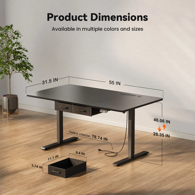 NEBMAAX Electric Standing Desk Height Adjustable Gaming Computer Workstation with Memory 176lbs Load Drawer Charging Station Home Office Table